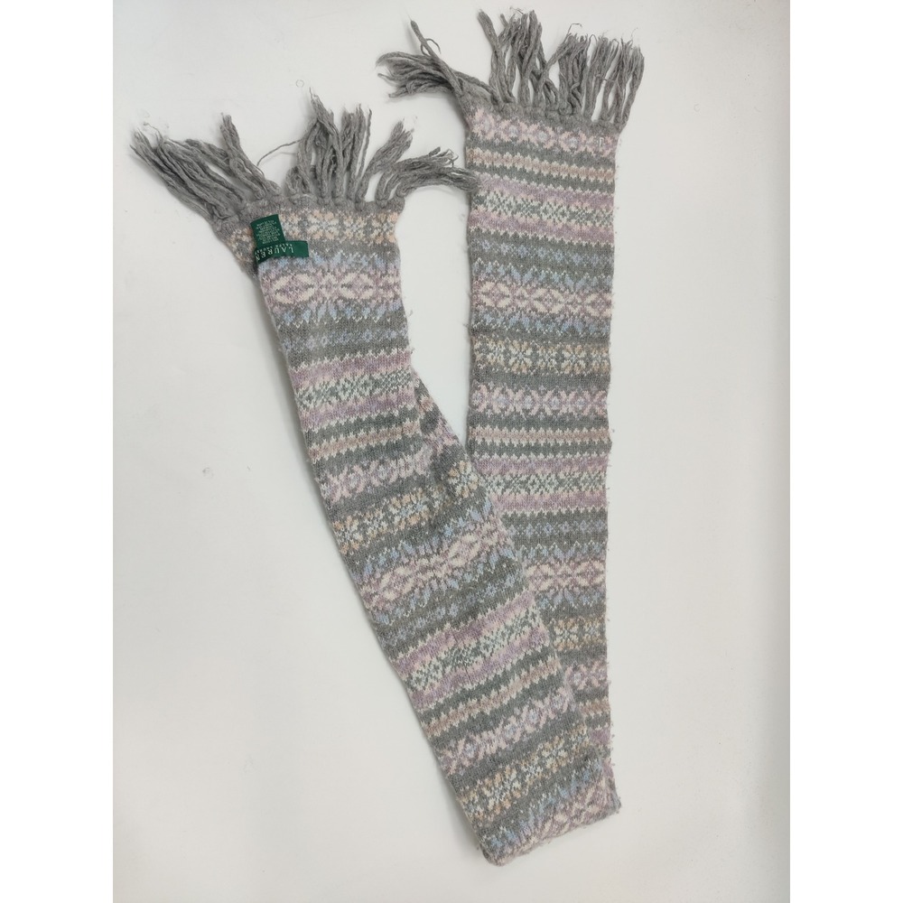Lauren Ralph Lauren Fair Isle Scarf Grey Lavender Cashmere Lambswool Blend